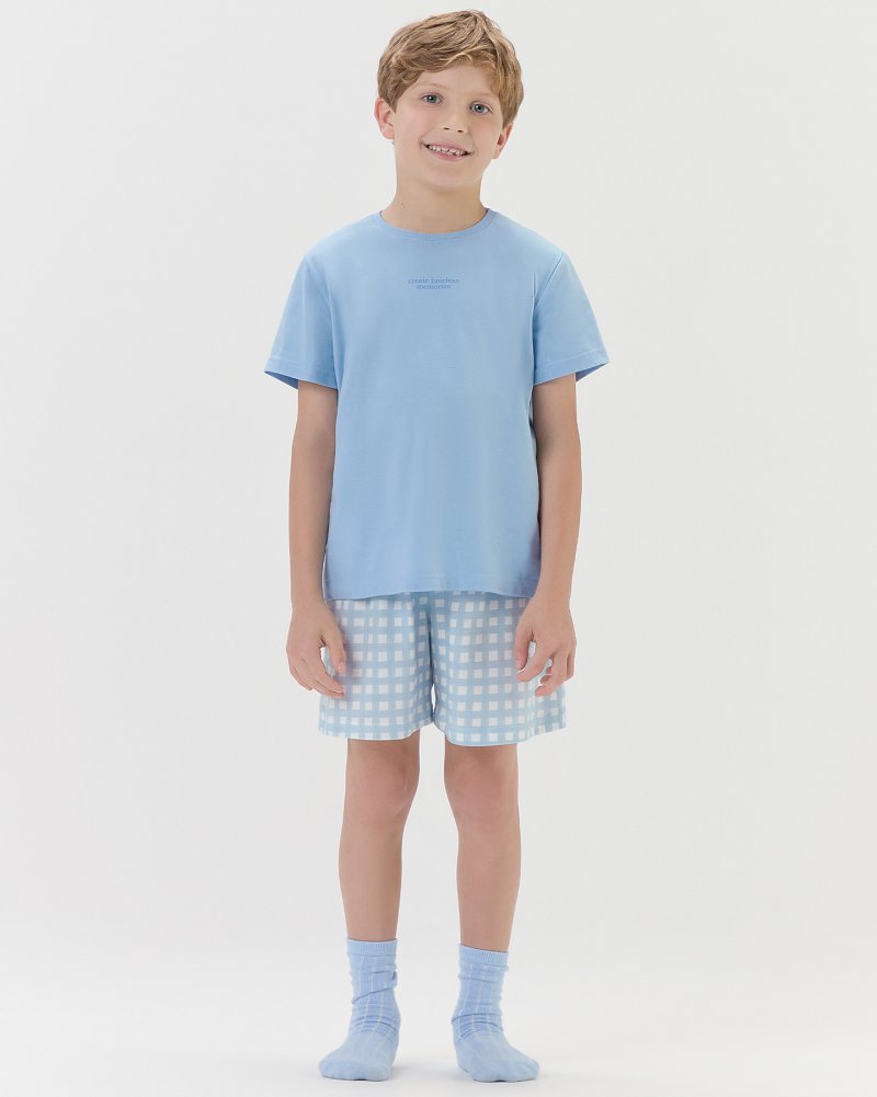 Pijama Masculino Infantil Manga Curta Com Bermuda