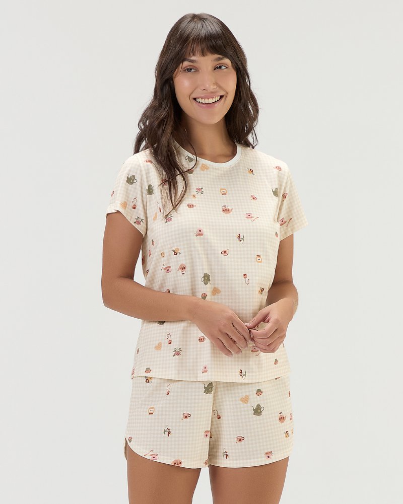 Pijama Feminino Manga Curta Com Shorts