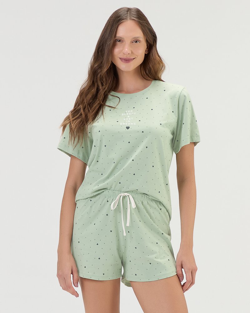Pijama Feminino Manga Curta Com Shorts