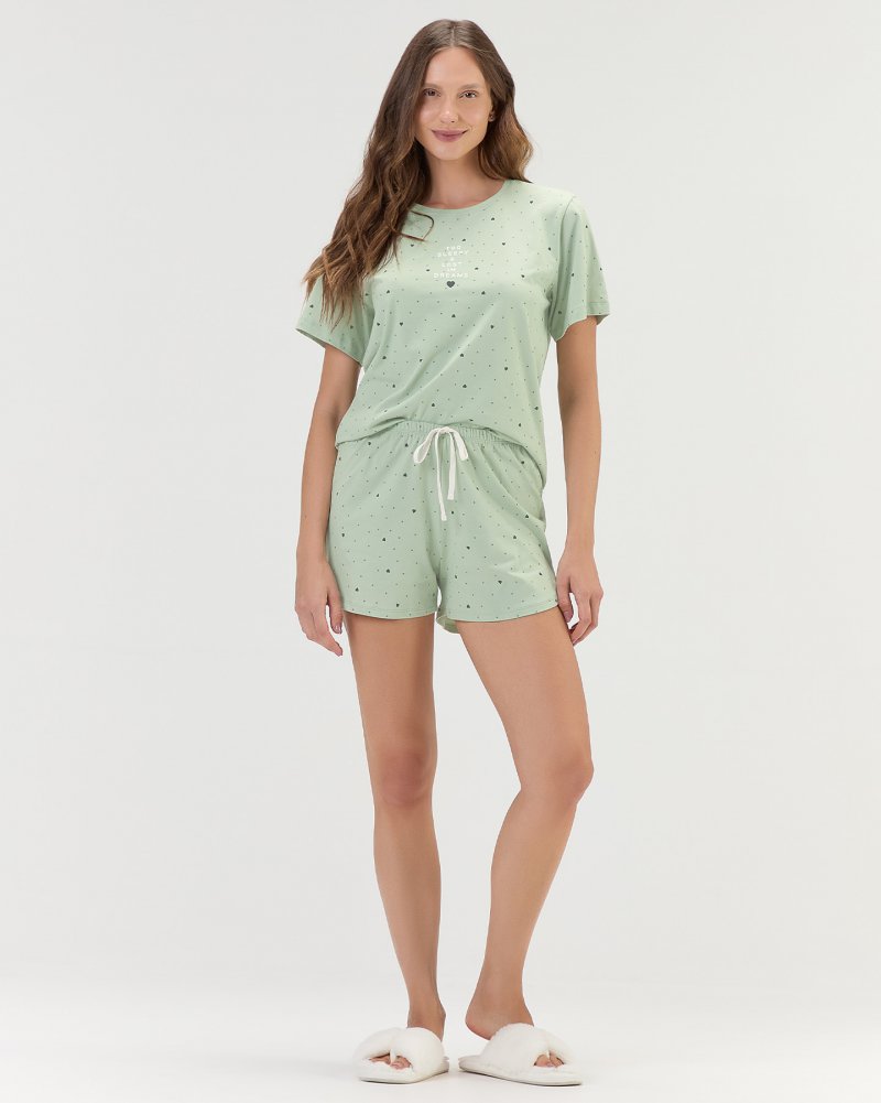 Pijama Feminino Manga Curta Com Shorts