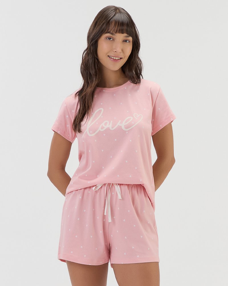 Pijama Feminino Manga Curta com Shorts