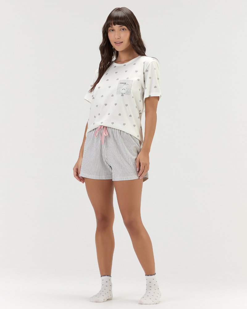 Pijama Feminino Manga Curta Com Shorts