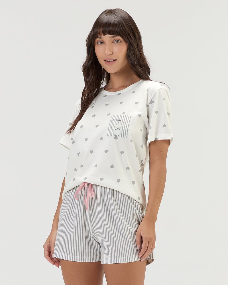 Pijama Feminino Manga Curta Com Shorts