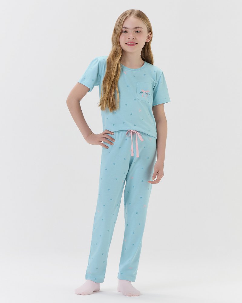 Pijama Feminino Infantil Manga Curta Com Cal�a