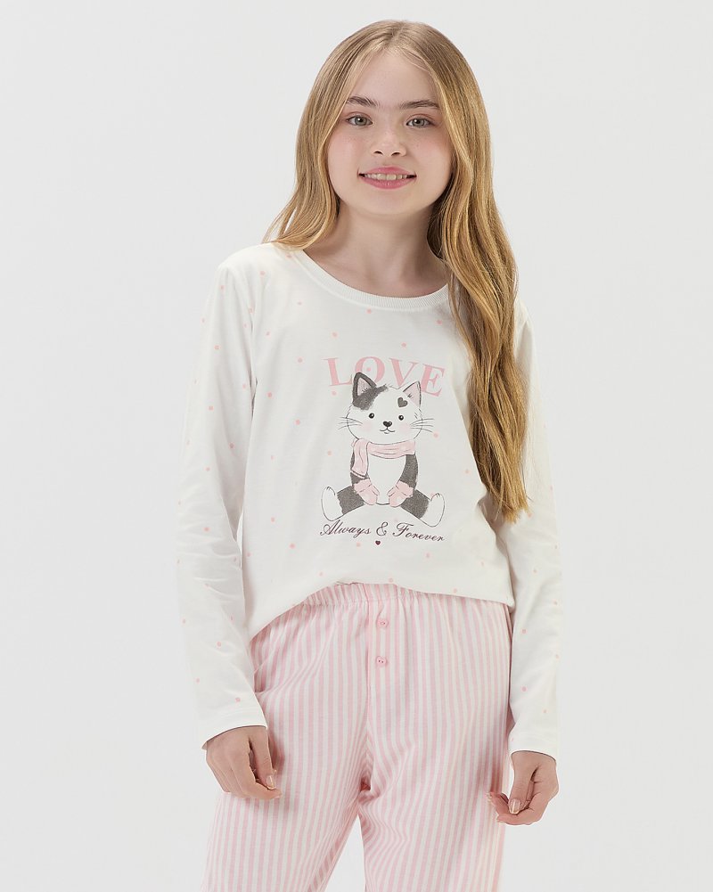 Pijama Infantil Feminino Manga Longa Com Cal�a