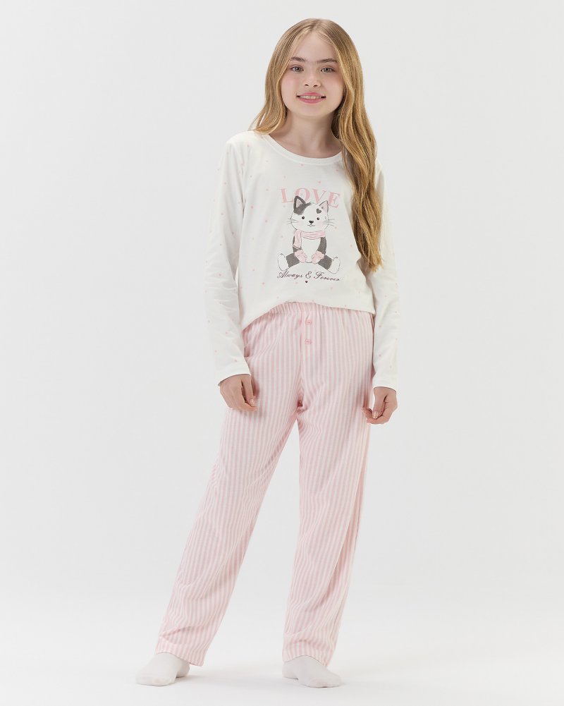 Pijama Infantil Feminino Manga Longa Com Cal�a