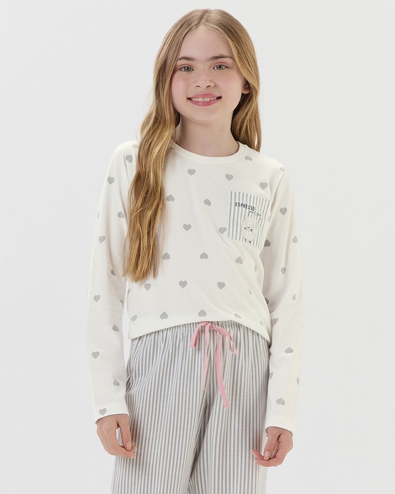 Pijama Feminino Infantil Manga Longa Com Cal�a