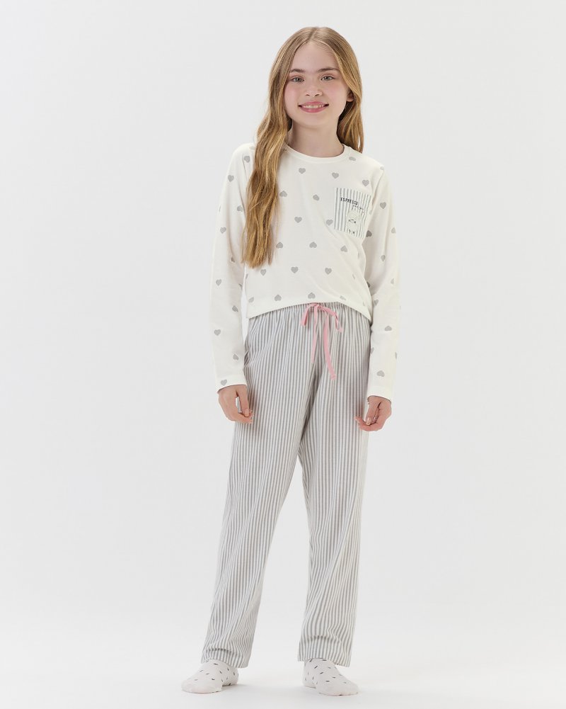 Pijama Feminino Infantil Manga Longa Com Cal�a