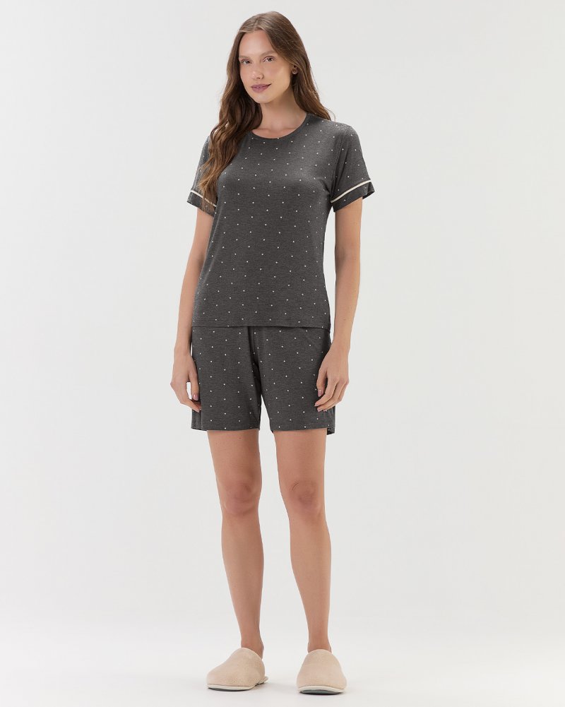 Pijama Feminino Manga Curta Com Bermuda