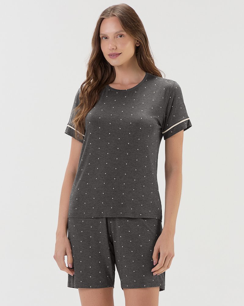 Pijama Feminino Manga Curta Com Bermuda