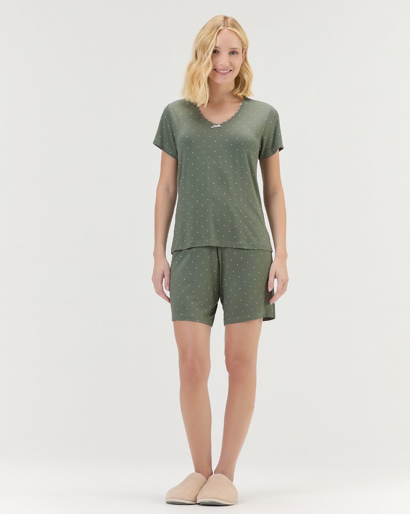 Pijama Feminino Manga Curta Com Bermuda