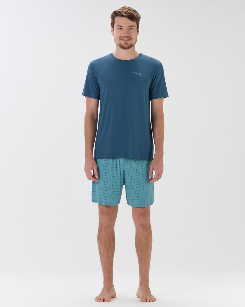 Pijama Masculino Manga Curta Com Bermuda