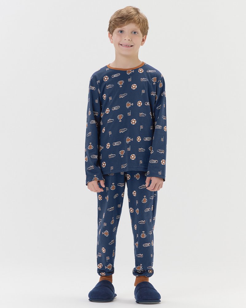 Pijama Masculino Infantil Manga Longa Com Cal�a