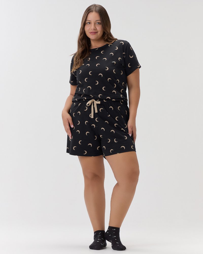Pijama Feminino Manga Curta Com Shorts Plus Size