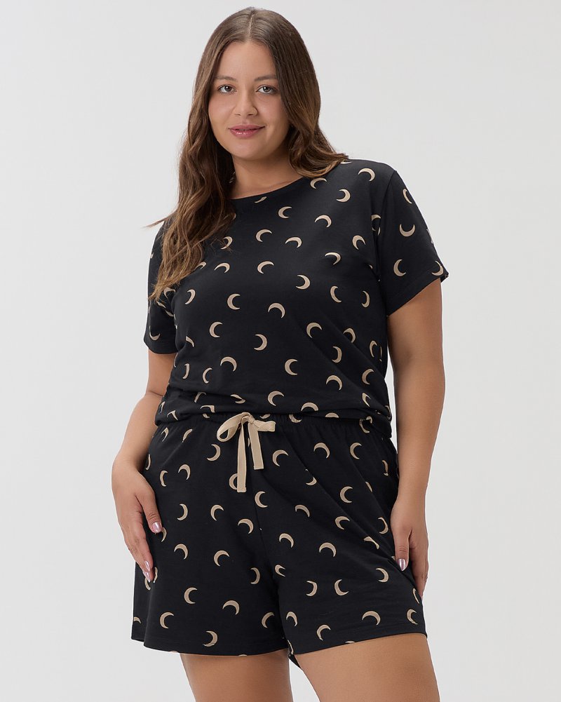 Pijama Feminino Manga Curta Com Shorts Plus Size