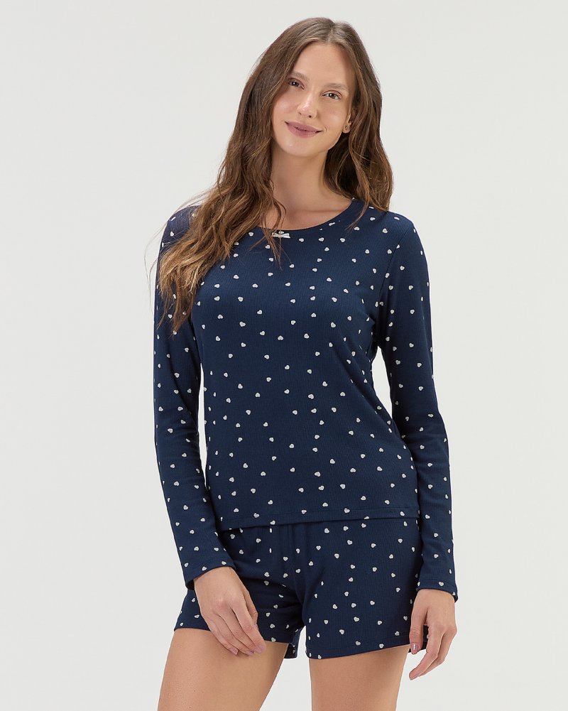 Pijama Feminino Manga Longa Com Shorts