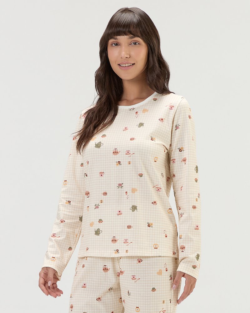 Pijama Feminino Manga Longa Com Cal�a