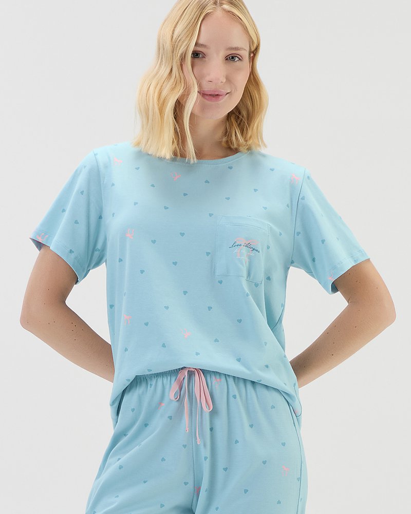 Pijama Feminino Manga Curta Com Cal�a