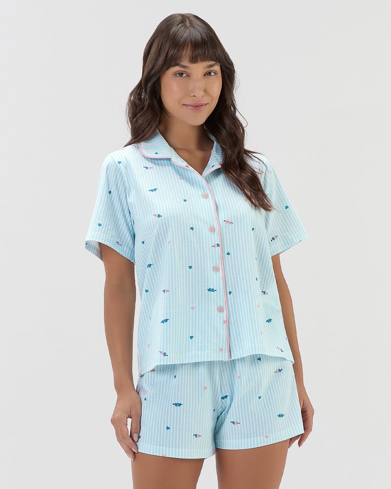 Pijama Feminino Manga Curta Americano Com Shorts