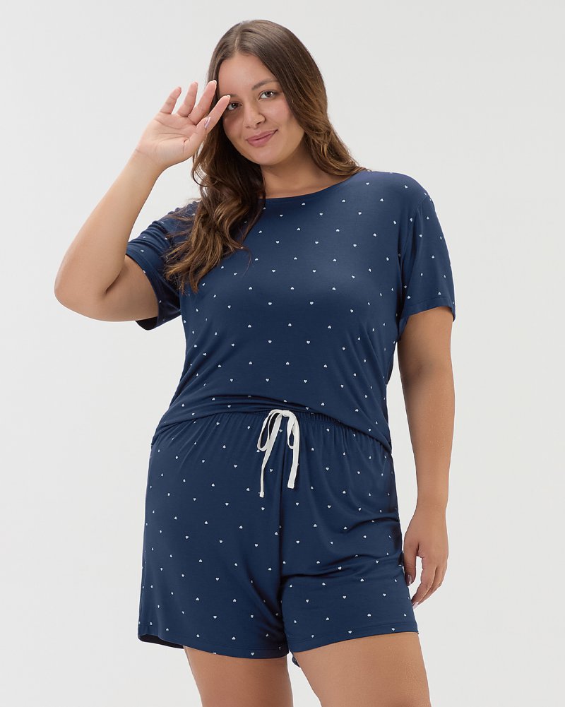Pijama Feminino Plus Size Manga Curta Com Shorts