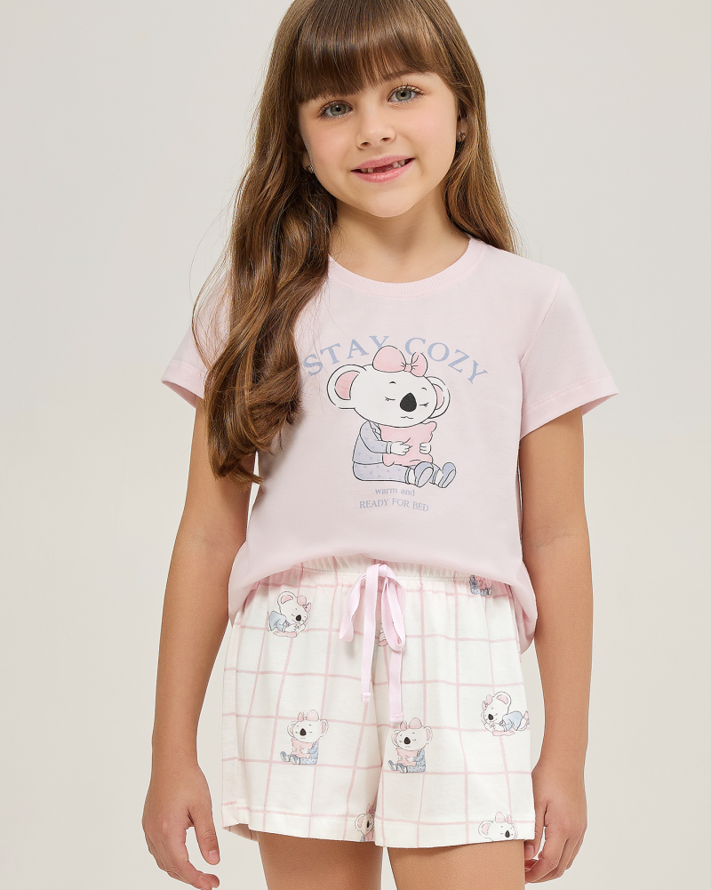 Pijama Feminino Infantil Manga Curta Com Short