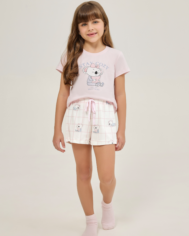 Pijama Feminino Infantil Manga Curta Com Short
