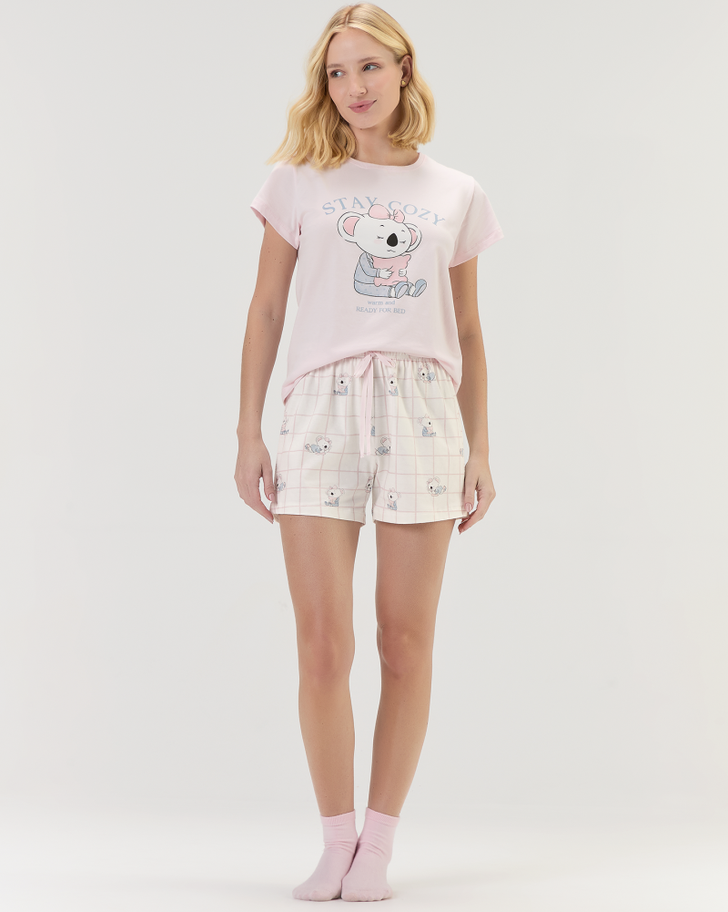 Pijama Feminino Manga Curta Com Short