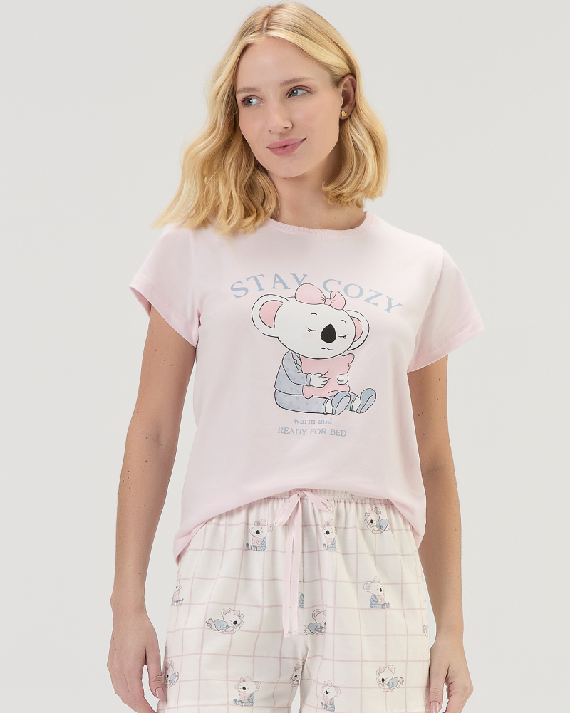 Pijama Feminino Manga Curta Com Short