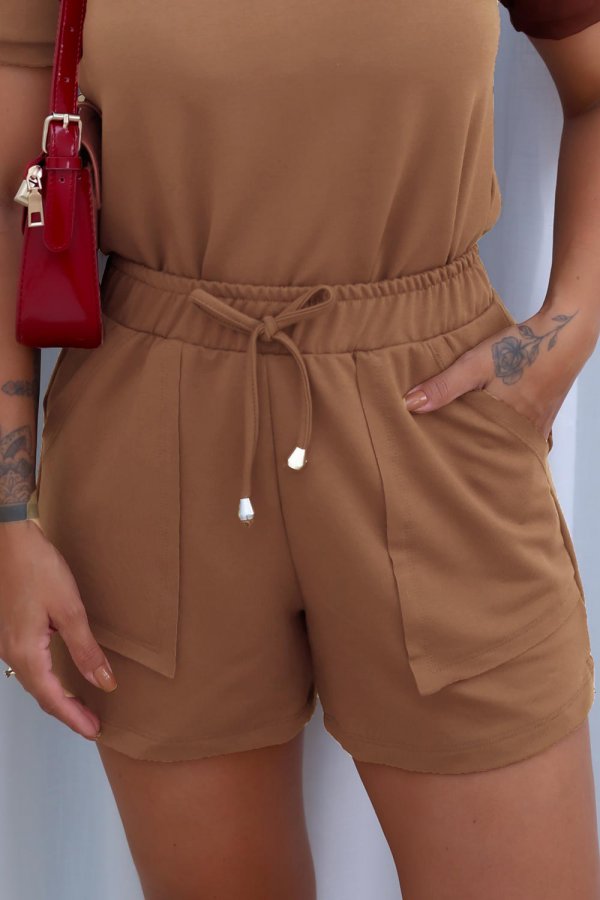 SHORTS FEMININO MOLECOTTON COM BOLSOS LOLI CAPPUCCINO
