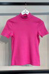 BLUSA FEMININA DE RIBANA COM GOLA ALTA MARGARIDA ROSA PINK