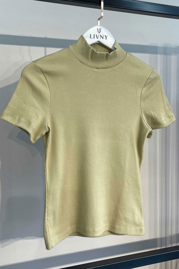 BLUSA FEMININA DE RIBANA COM GOLA ALTA MARGARIDA NATURAL