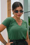 BLUSA FEMININA VISCOLYCRA COM RENDA SIMONE VERDE MILITAR
