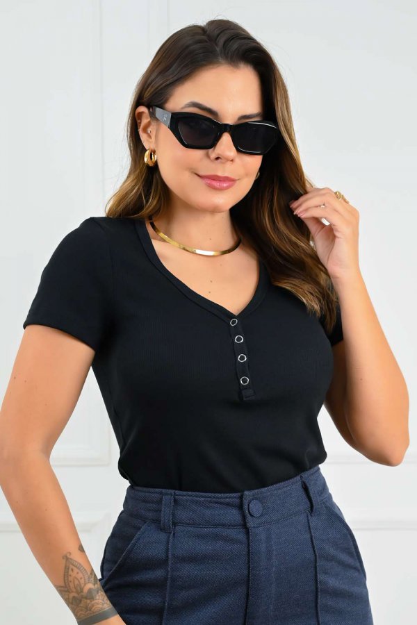 BLUSA FEMININA DE RIBANA BABI PRETO
