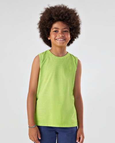 Camisa Regata Kids Andy Em Jeans Com Babados E Bordados Para Meninas