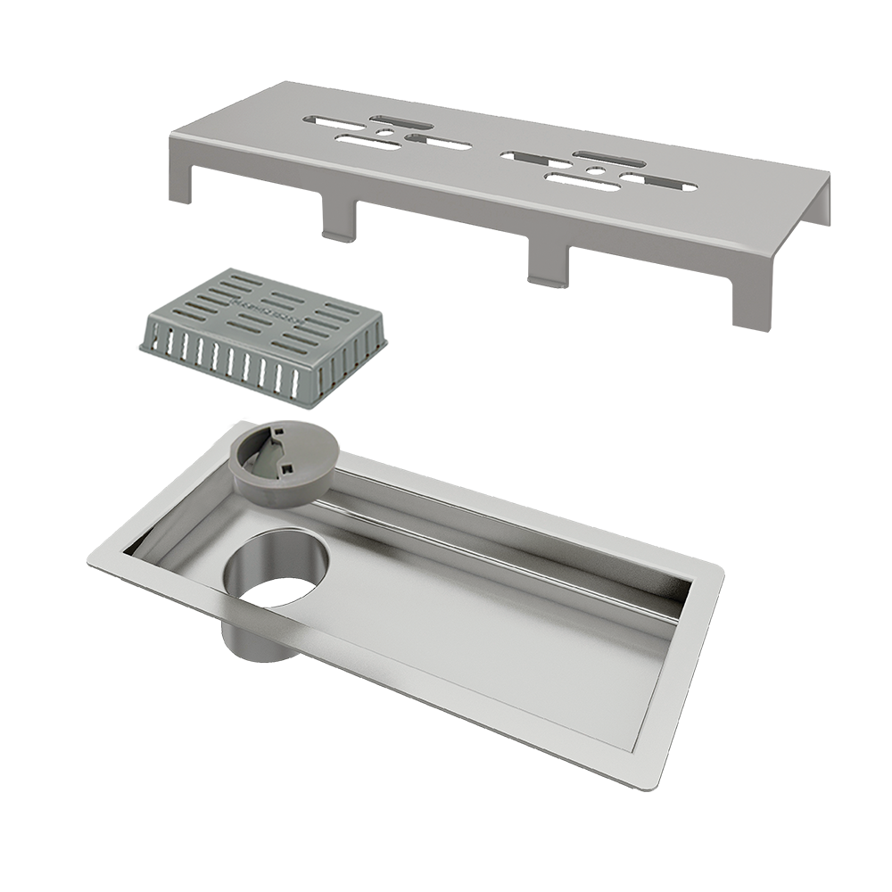 Ralo Linear Inox 25 cm Base Inox Tampa Inox Escovado Vazado Tiny