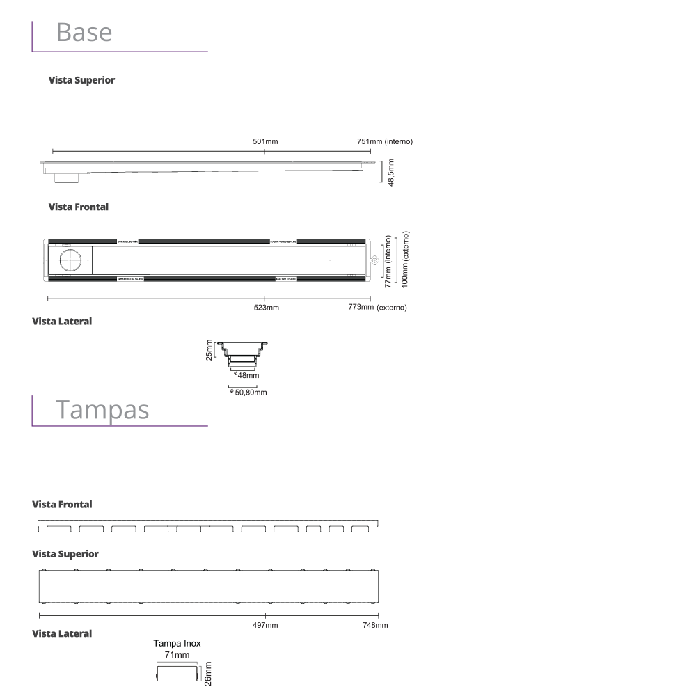 Ralo Linear Inox 75 cm Sa�da Extremidade Black Matte Versatile