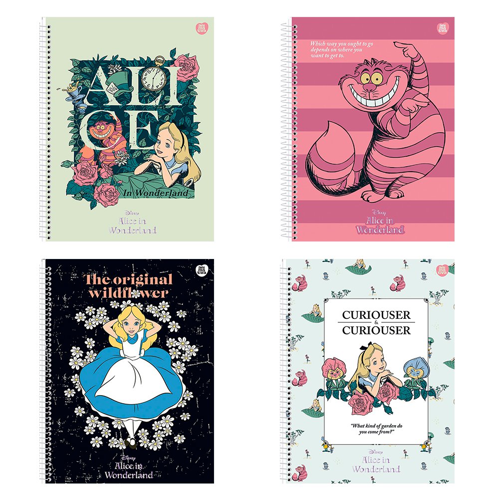 CADERNO 01X1 CAPA DURA 80FLS ANIMATIVA ALICE C/4 | JC Atacado de