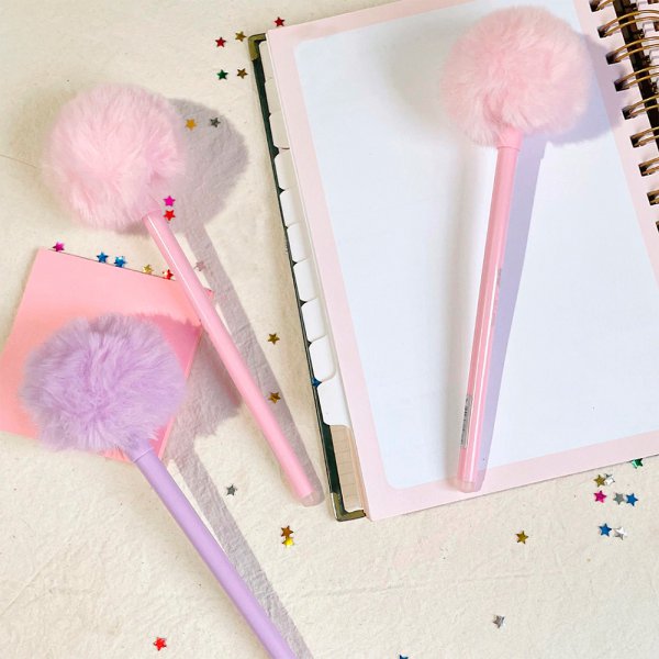 CANETA BRW 0.7 POMPOM FLUFFY AZUL CA0206 C/12 APAG�VEL