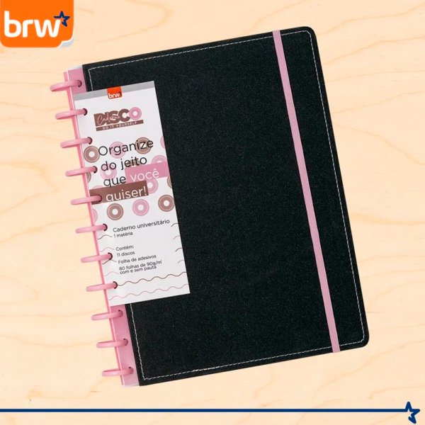 CADERNO 01X1 CAPA DURA 80FLS BRW GLITTER PRETO C/1 DISCO