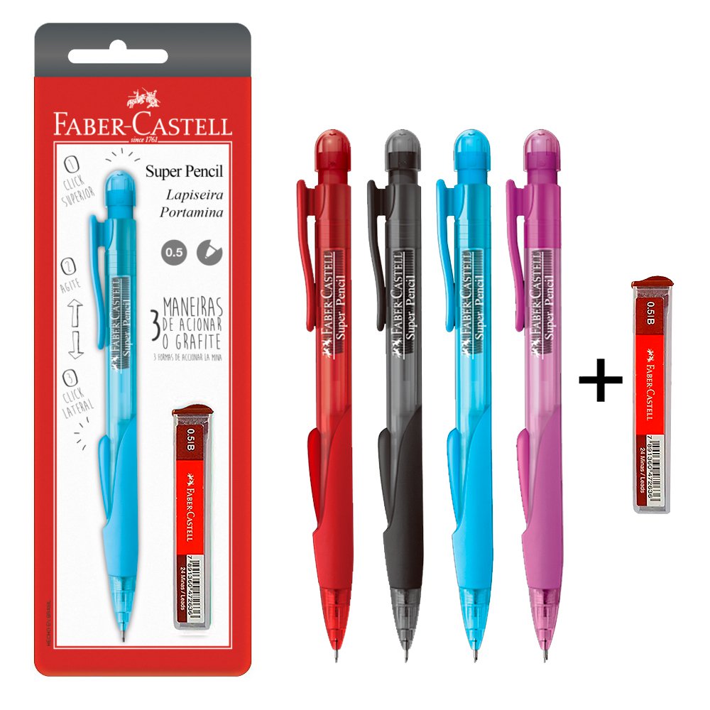 LAPISEIRA 0.5 FABER CASTELL SUPER PENCIL + GRAFITE SM/05LSP CARTELA C/1 ...